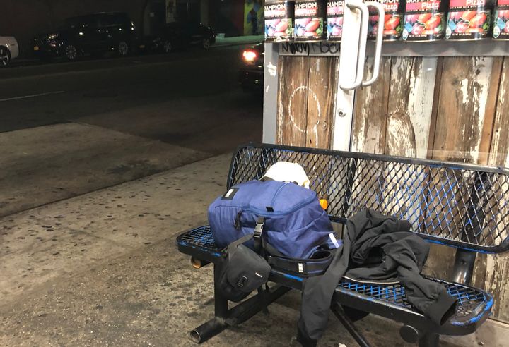 22 days with one backpack Backpack on bench