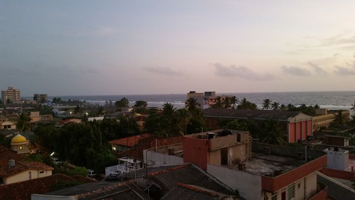 View of the beach from our apartment balcony