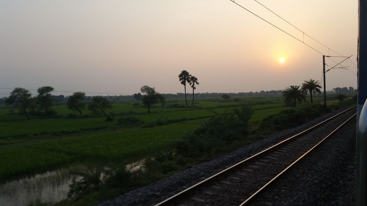 Sunset over train tracks